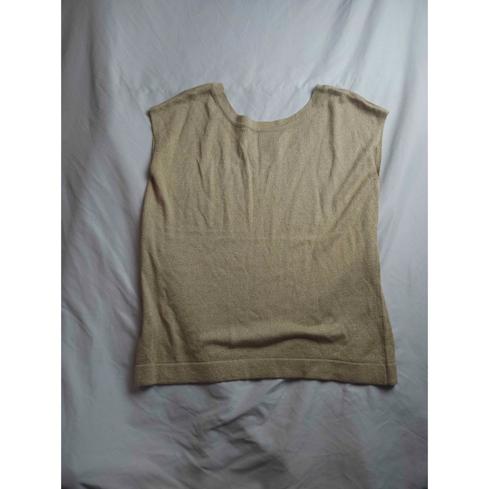 Kasper Tank Top Womens Large Tan Metallic Knit Scoop Neck Sleeveless Casual - Picture 5 of 5
